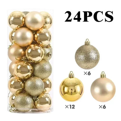 24-Piece Large Christmas Ball Ornaments Set – 3/4/6 cm Shatterproof Baubles for Tree & Party Decor