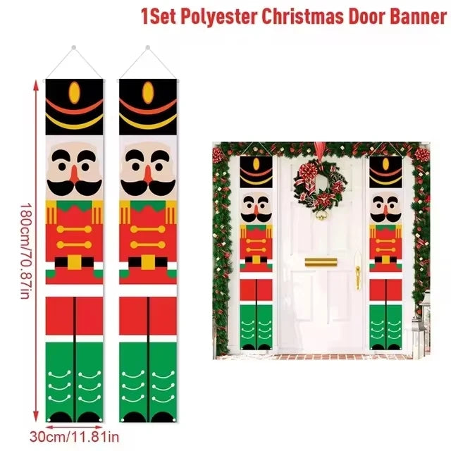 Santa Claus Christmas Door Banner Set – Merry Christmas Porch Sign Pair