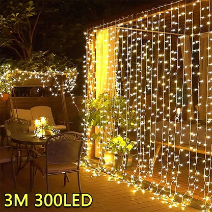 3M USB Curtain Fairy Lights – 300 LED Warm White String Garland with Remote (3×3m / 3×2m / 3×1m)