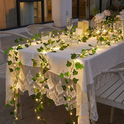 Green Leaf Vine Fairy Lights – Battery-Powered Artificial Plant String Lights