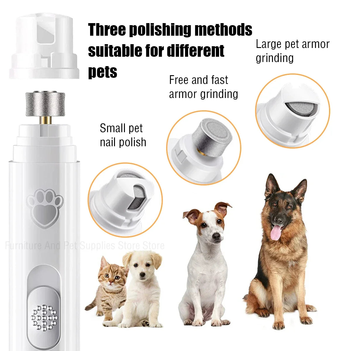 Rechargeable USB Electric Dog Nail Grinder | Low-Noise LED Light 2-Speed Trimmer with Diamond Wheel