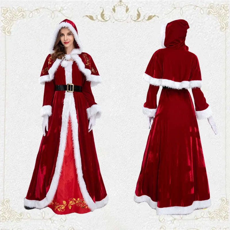 Adult Men and Women Cos Christmas Santa Claus Cosplay Costumes Birthday Couple Party Stage Performance Clothing Girls Xmas Gifts