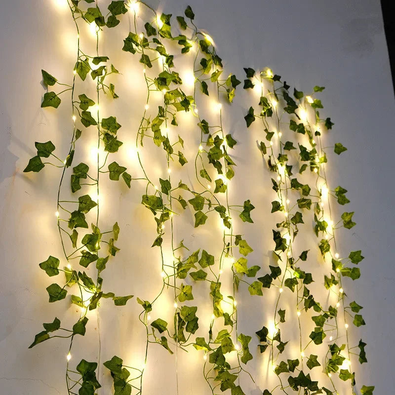 Green Leaf Vine Fairy Lights – Battery-Powered Artificial Plant String Lights