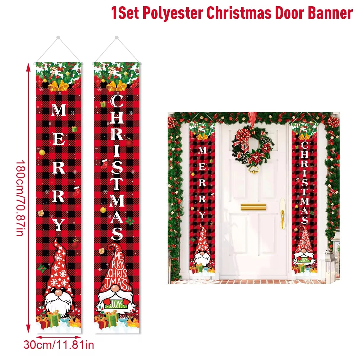 Santa Claus Christmas Door Banner Set – Merry Christmas Porch Sign Pair