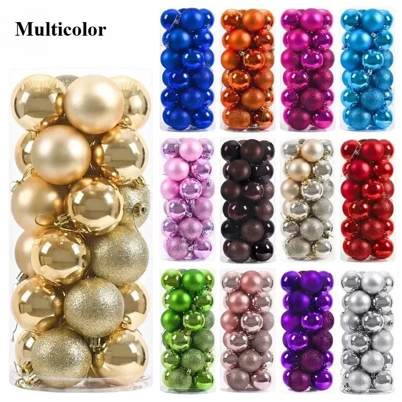 24-Piece Large Christmas Ball Ornaments Set – 3/4/6 cm Shatterproof Baubles for Tree & Party Decor