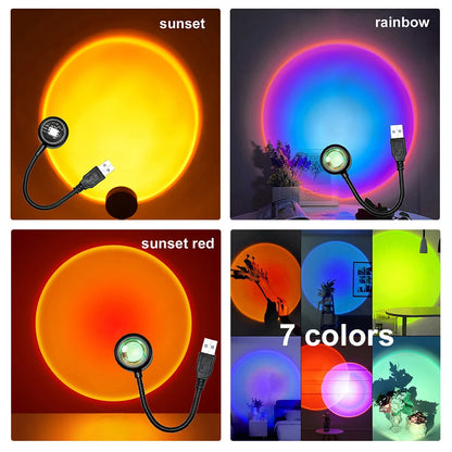 Aamasun USB LED Sunset Projector Lamp – Rainbow & Neon Night Light