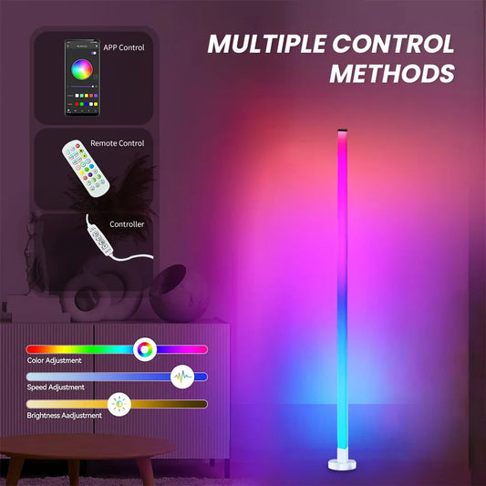 RGB LED Corner Floor Lamp – Remote + APP Control & Music Sync Mood Light