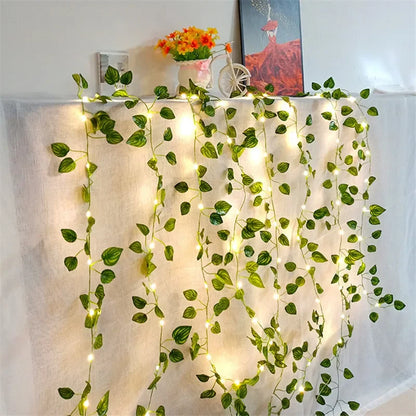 Green Leaf Vine Fairy Lights – Battery-Powered Artificial Plant String Lights