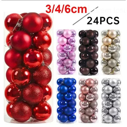 24-Piece Large Christmas Ball Ornaments Set – 3/4/6 cm Shatterproof Baubles for Tree & Party Decor