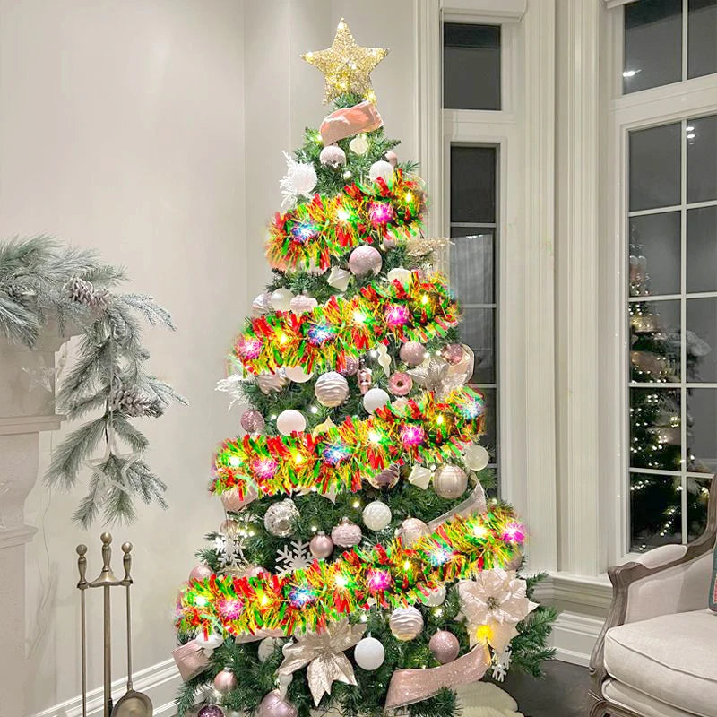 5M LED Christmas Tinsel Garland – Thick Shiny Metallic with Warm White Lights (16 ft)