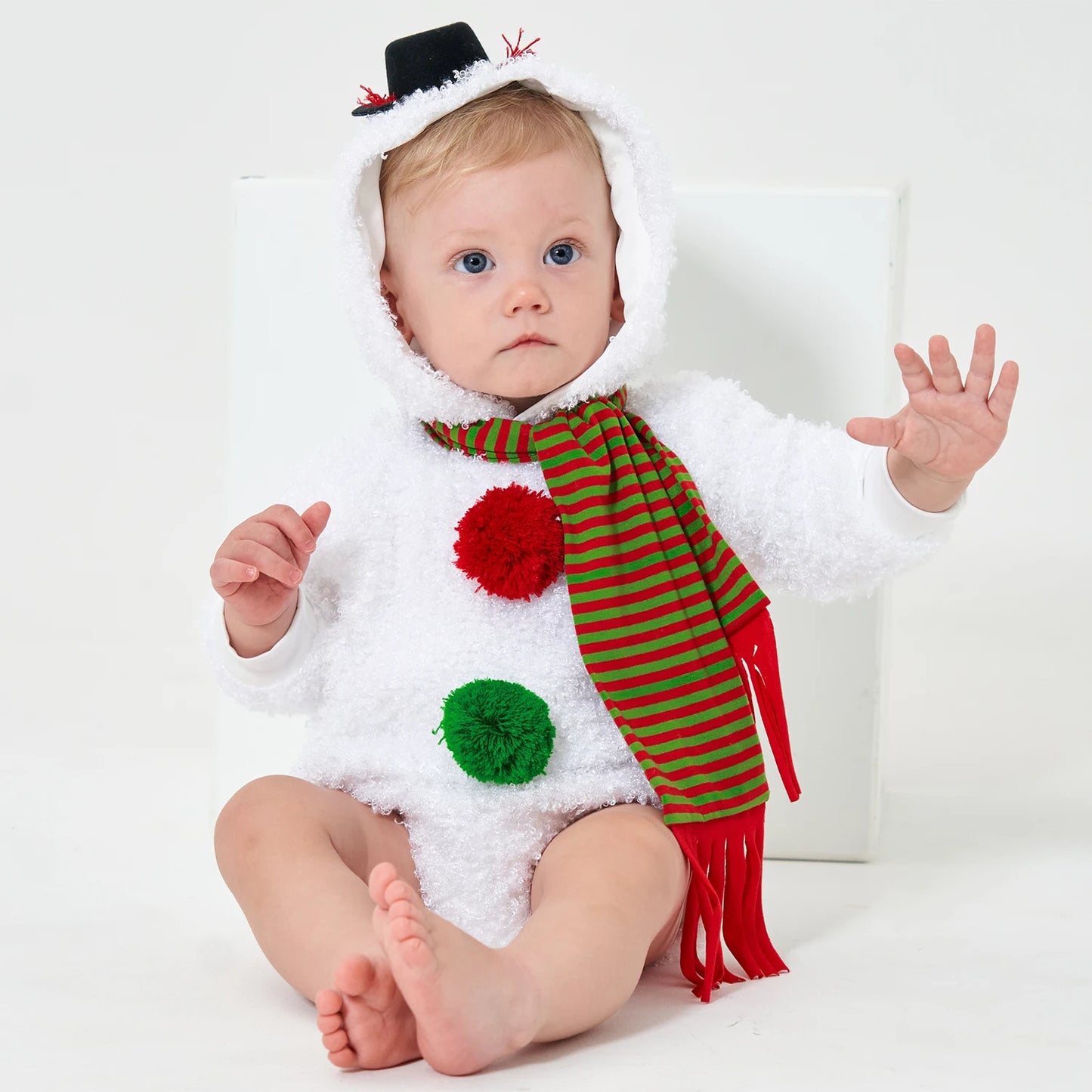 Baby Snowman Costume – Cozy Fleece Romper for Boys & Girls (6M–24M)
