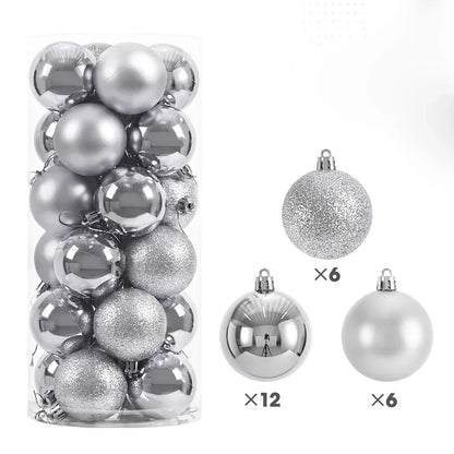 24-Piece Large Christmas Ball Ornaments Set – 3/4/6 cm Shatterproof Baubles for Tree & Party Decor