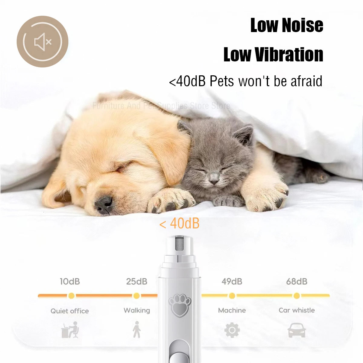 Rechargeable USB Electric Dog Nail Grinder | Low-Noise LED Light 2-Speed Trimmer with Diamond Wheel