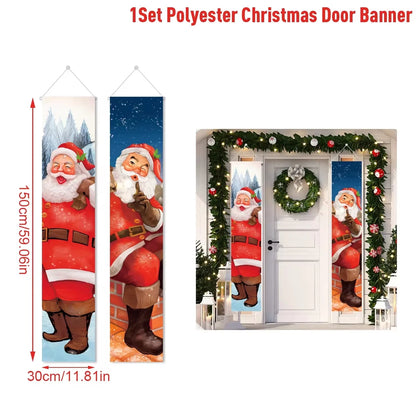Santa Claus Christmas Door Banner Set – Merry Christmas Porch Sign Pair