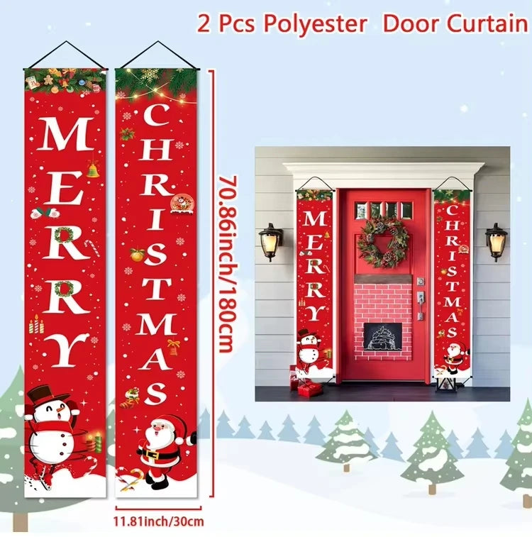 Santa Claus Christmas Door Banner Set – Merry Christmas Porch Sign Pair