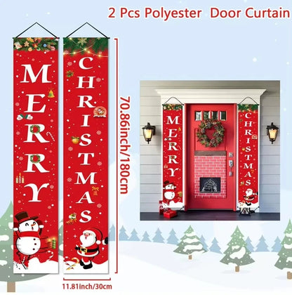 Santa Claus Christmas Door Banner Set – Merry Christmas Porch Sign Pair