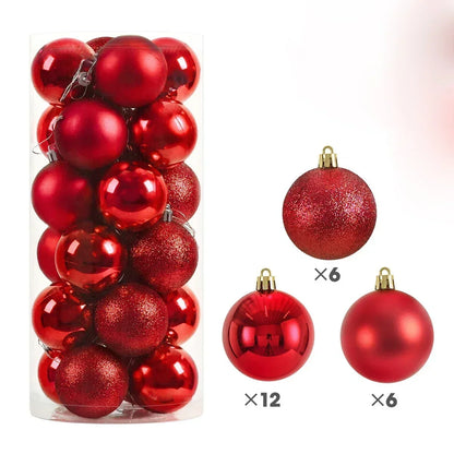 24-Piece Large Christmas Ball Ornaments Set – 3/4/6 cm Shatterproof Baubles for Tree & Party Decor